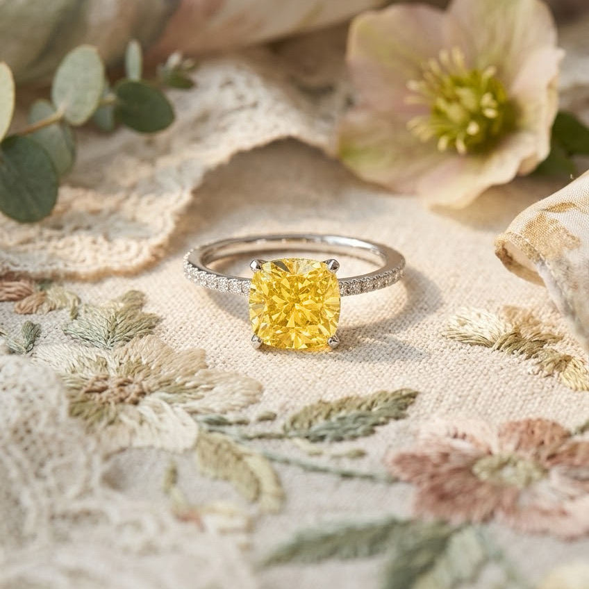 Ascend—Aura Ring | Yellow Cushion Cut Pave Diamond Ring