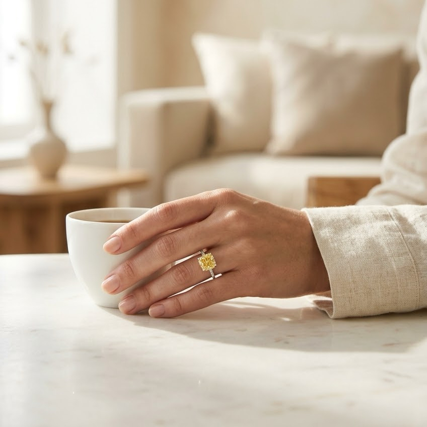 Ascend—Aura Ring | Yellow Cushion Cut Pave Diamond Ring