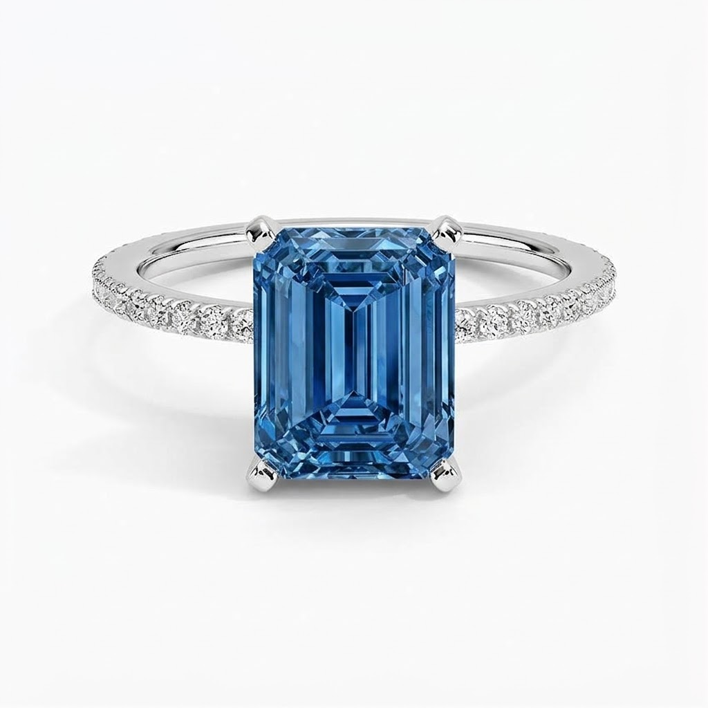 Ascend—Aura Ring | Blue Emerald Cut Pave Diamond Ring
