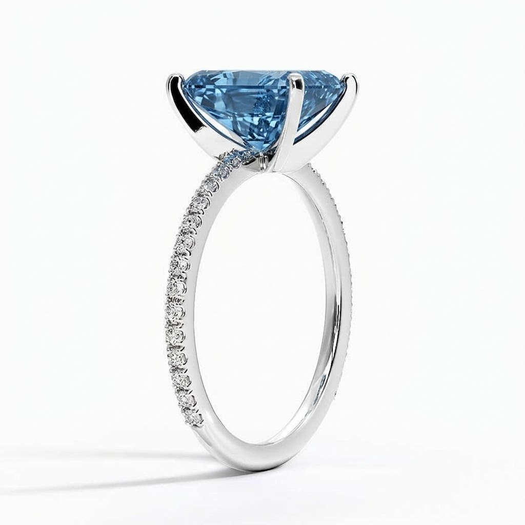 Ascend—Aura Ring | Blue Emerald Cut Pave Diamond Ring
