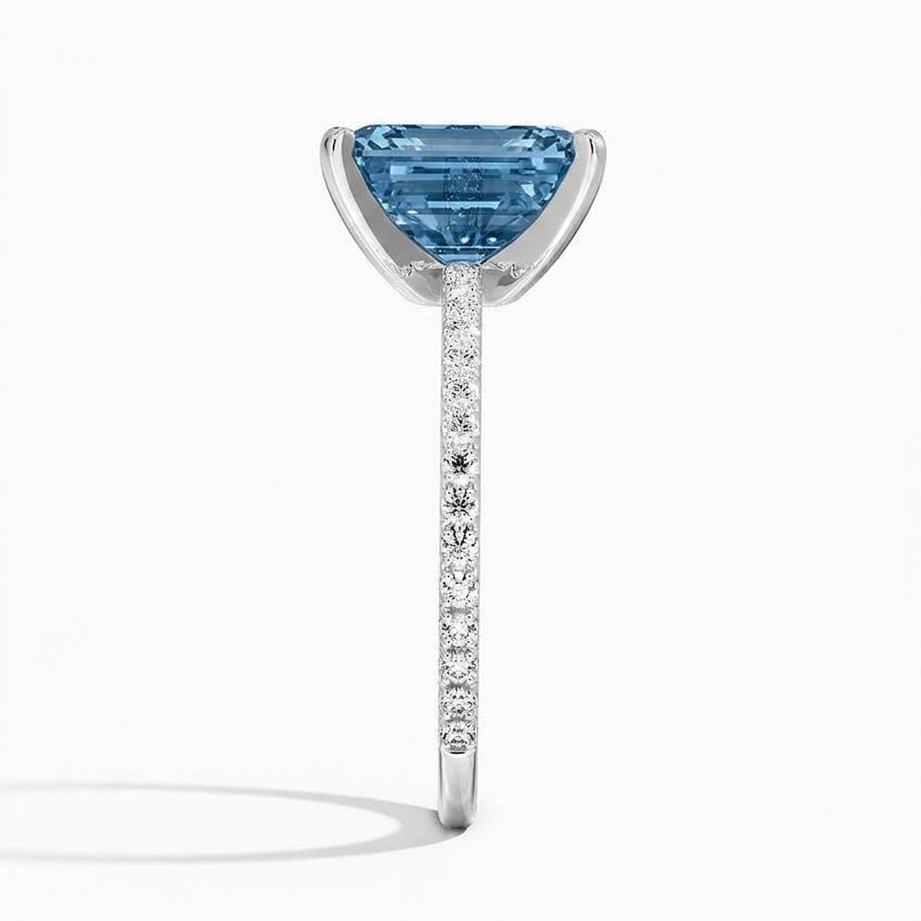 Ascend—Aura Ring | Blue Emerald Cut Pave Diamond Ring