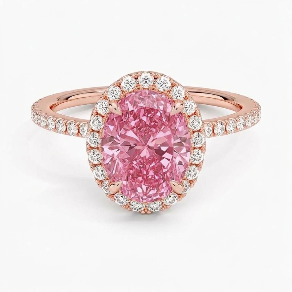 Bloom—Aura Ring | Pink Oval Diamond in Halo