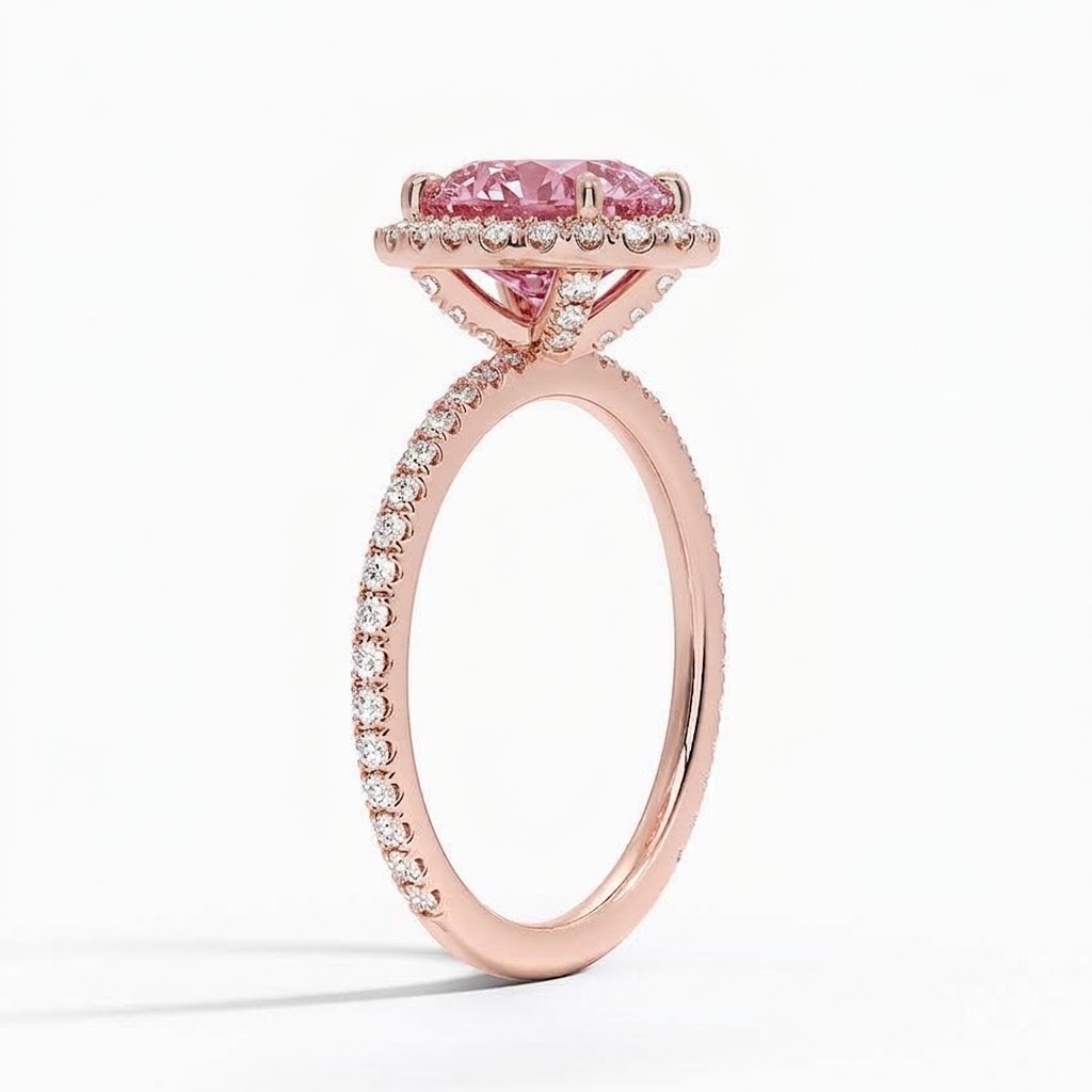 Bloom—Aura Ring | Pink Oval Diamond in Halo