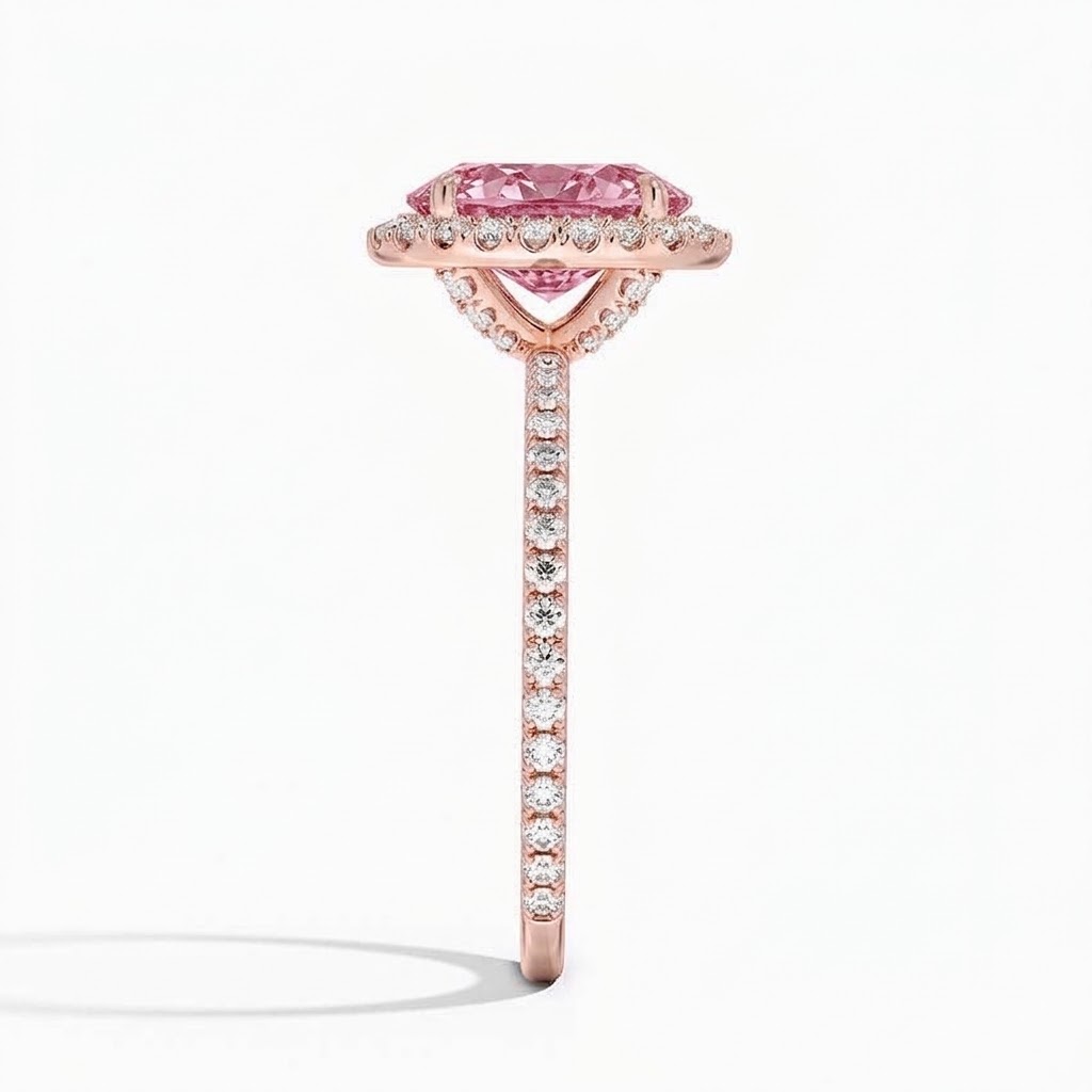 Bloom—Aura Ring | Pink Oval Diamond in Halo