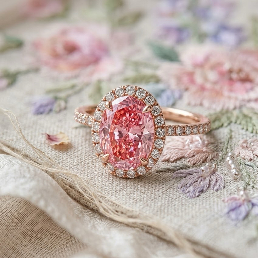 Bloom—Aura Ring | Pink Oval Diamond in Halo