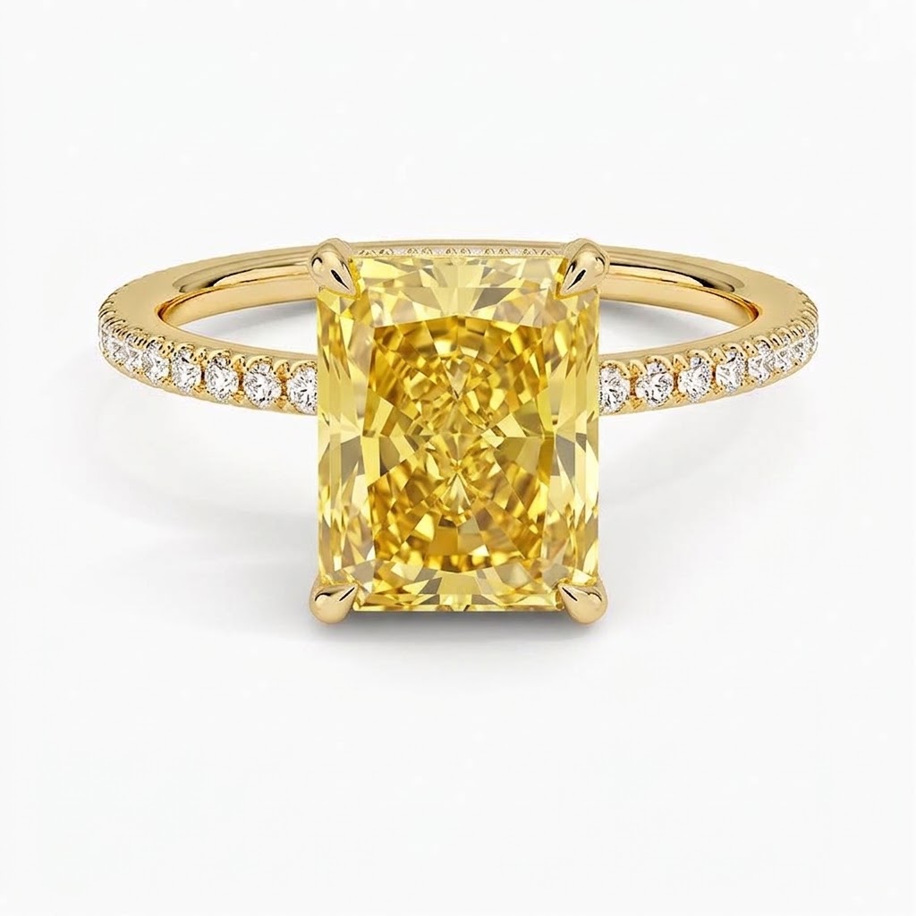 Radiate—Aura Ring | Yellow Radiant Cut Pave Diamond Ring with Hidden Halo
