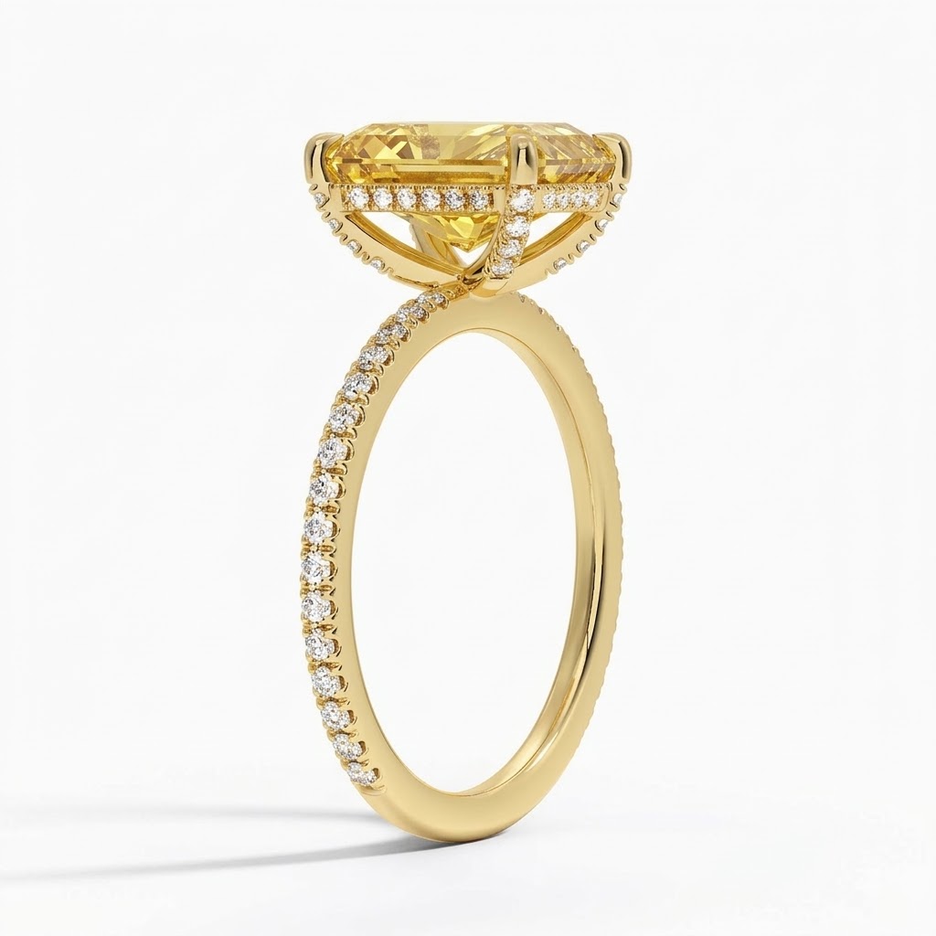 Radiate—Aura Ring | Yellow Radiant Cut Pave Diamond Ring with Hidden Halo