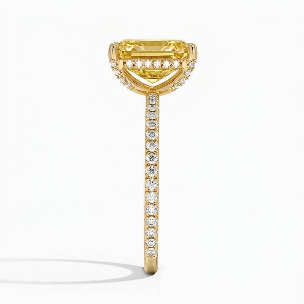 Radiate—Aura Ring | Yellow Radiant Cut Pave Diamond Ring with Hidden Halo