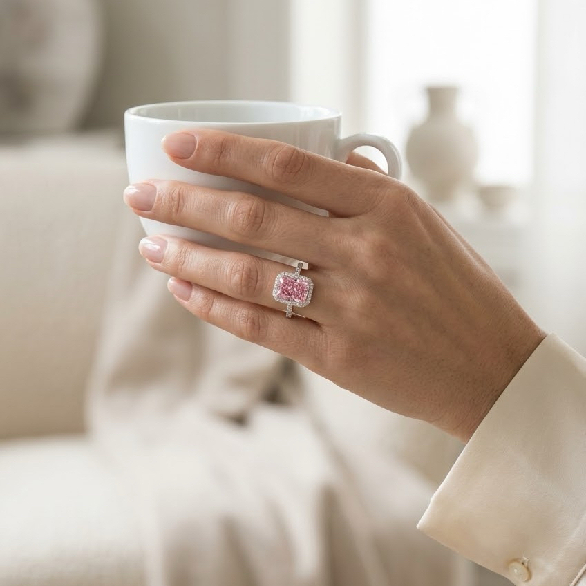Radiate—Aura Ring | Pink Radiant Halo Diamond