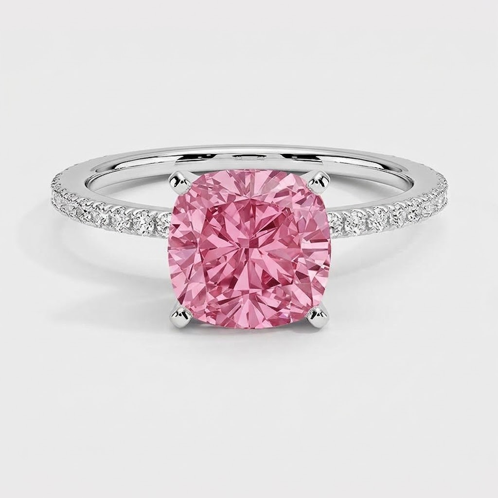 Ascend—Aura Ring | Pink Cushion Cut Pave Diamond Ring