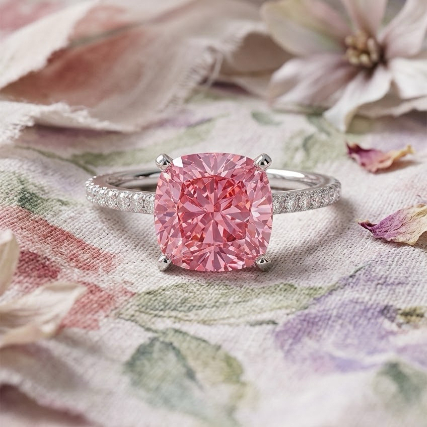 Ascend—Aura Ring | Pink Cushion Cut Pave Diamond Ring