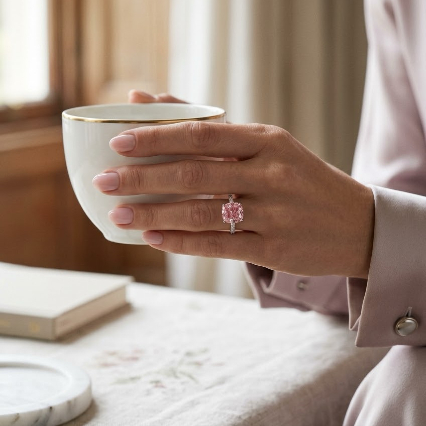 Ascend—Aura Ring | Pink Cushion Cut Pave Diamond Ring