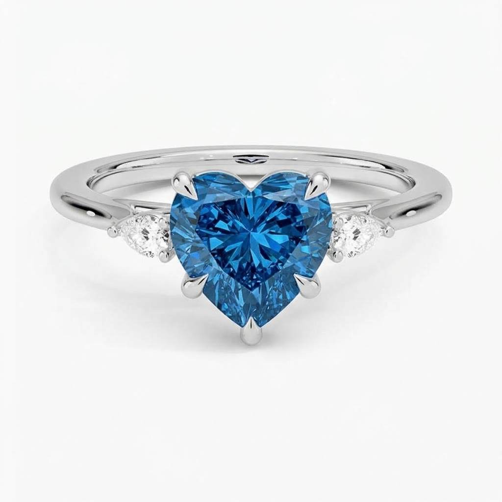Bloom—AuraRing | Blue Heart Diamond in Pear Three Stone