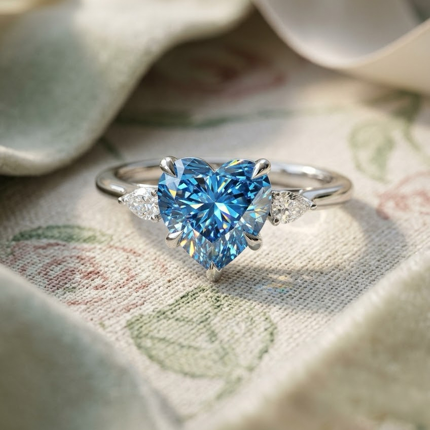 Bloom—AuraRing | Blue Heart Diamond in Pear Three Stone
