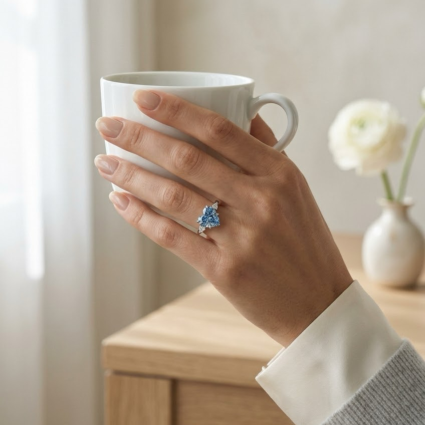 Bloom—AuraRing | Blue Heart Diamond in Pear Three Stone