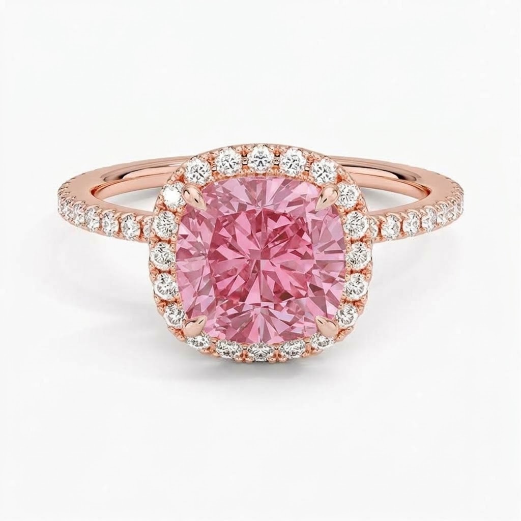 Ascend—Aura Ring | Pink Cushion Diamond in Halo