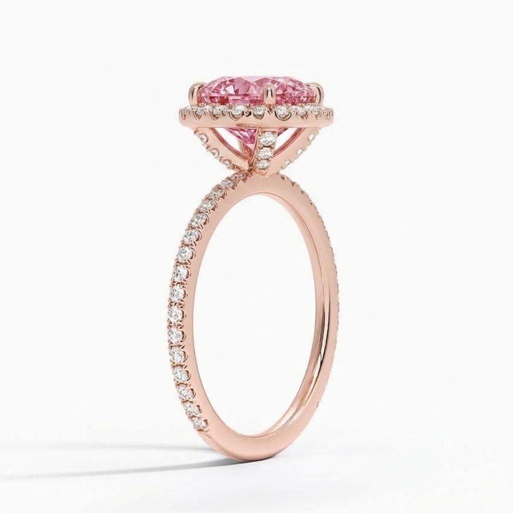Ascend—Aura Ring | Pink Cushion Diamond in Halo