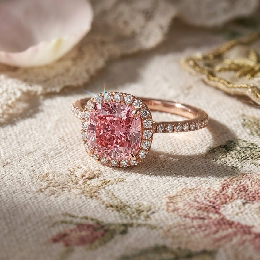 Ascend—Aura Ring | Pink Cushion Diamond in Halo