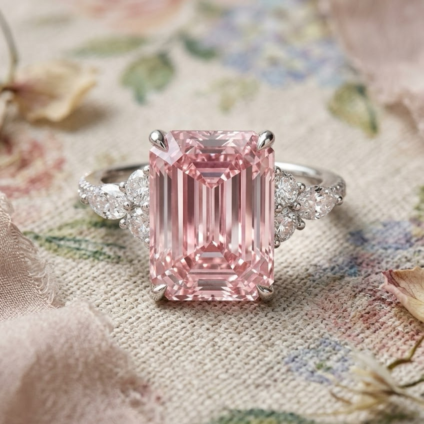 Ascend—Aura Ring | Pink Emerald Diamond in Round Marquise Pave