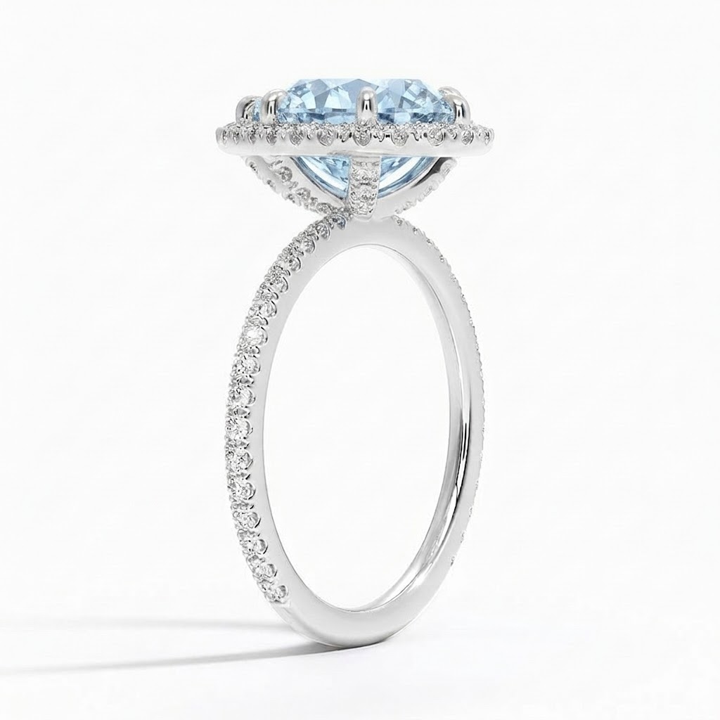 Bloom—Aura Ring | Blue Pear Diamond in Pink Halo