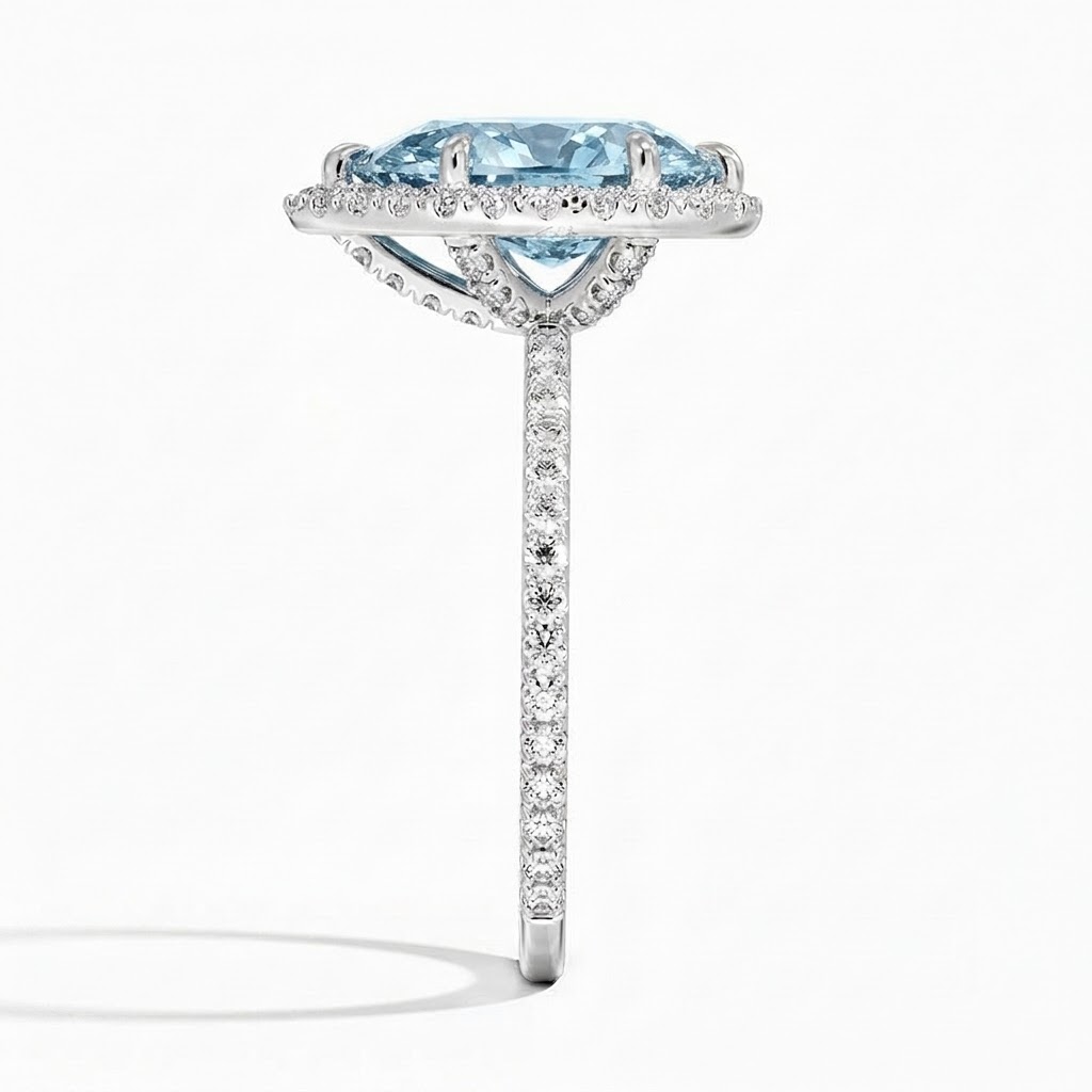 Bloom—Aura Ring | Blue Pear Diamond in Pink Halo