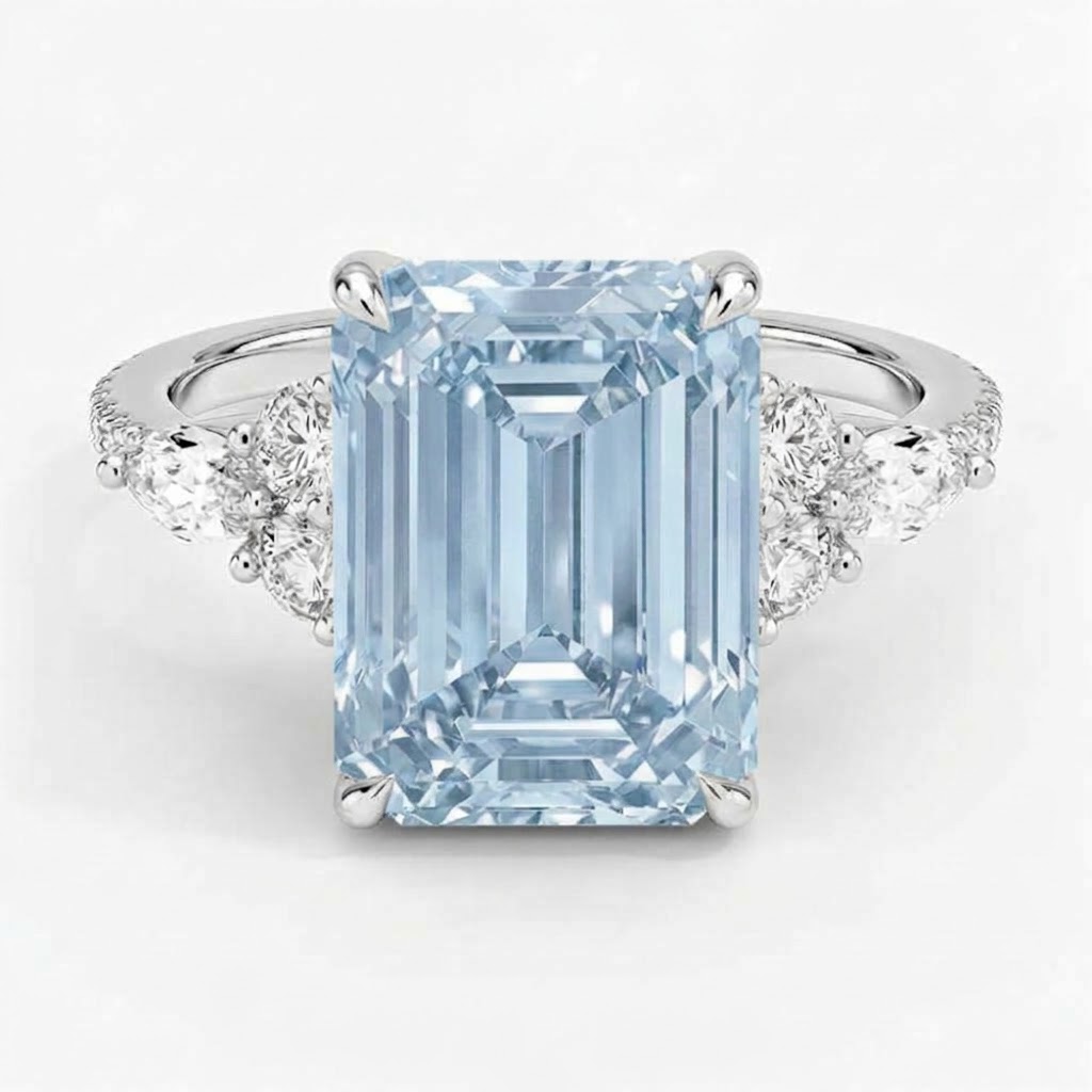 Ascend—Aura Ring | Blue Emerald Diamond in Round Marquise Pave