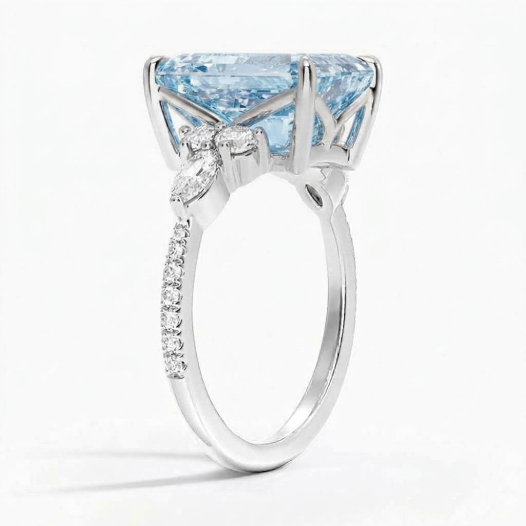 Ascend—Aura Ring | Blue Emerald Diamond in Round Marquise Pave