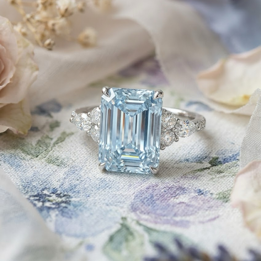 Ascend—Aura Ring | Blue Emerald Diamond in Round Marquise Pave