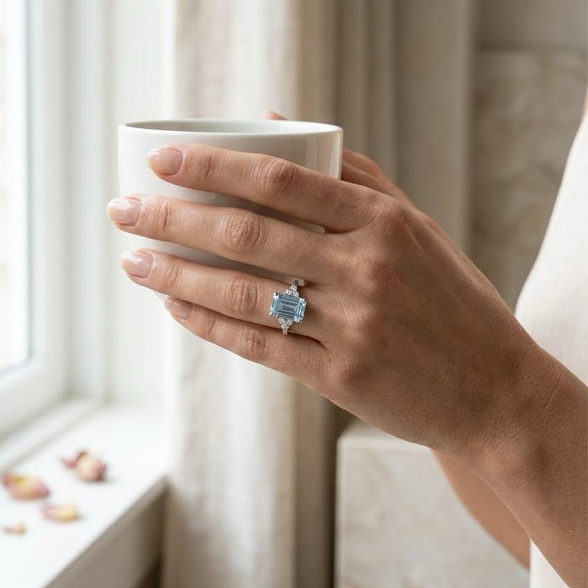 Ascend—Aura Ring | Blue Emerald Diamond in Round Marquise Pave