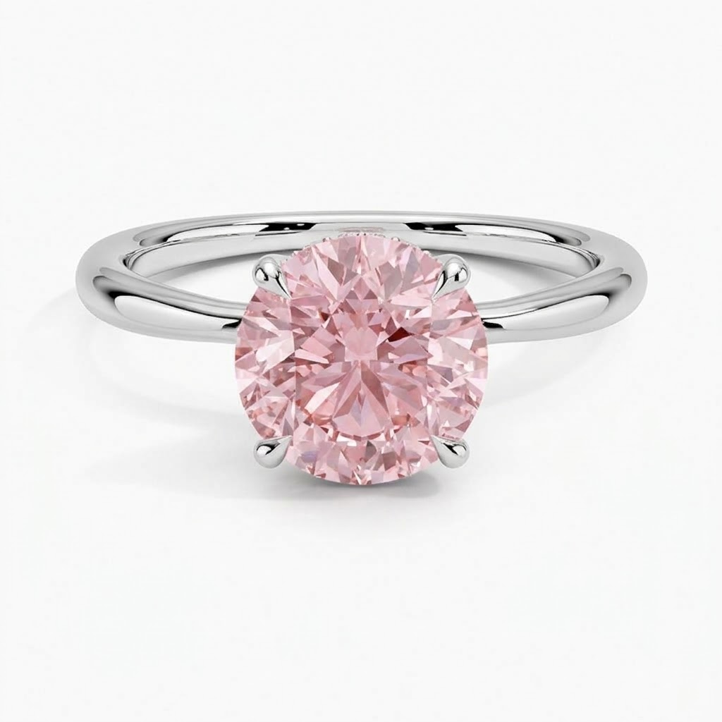 Bloom—Aura Ring | Pink Solitaire Round Diamond with Hidden Halo