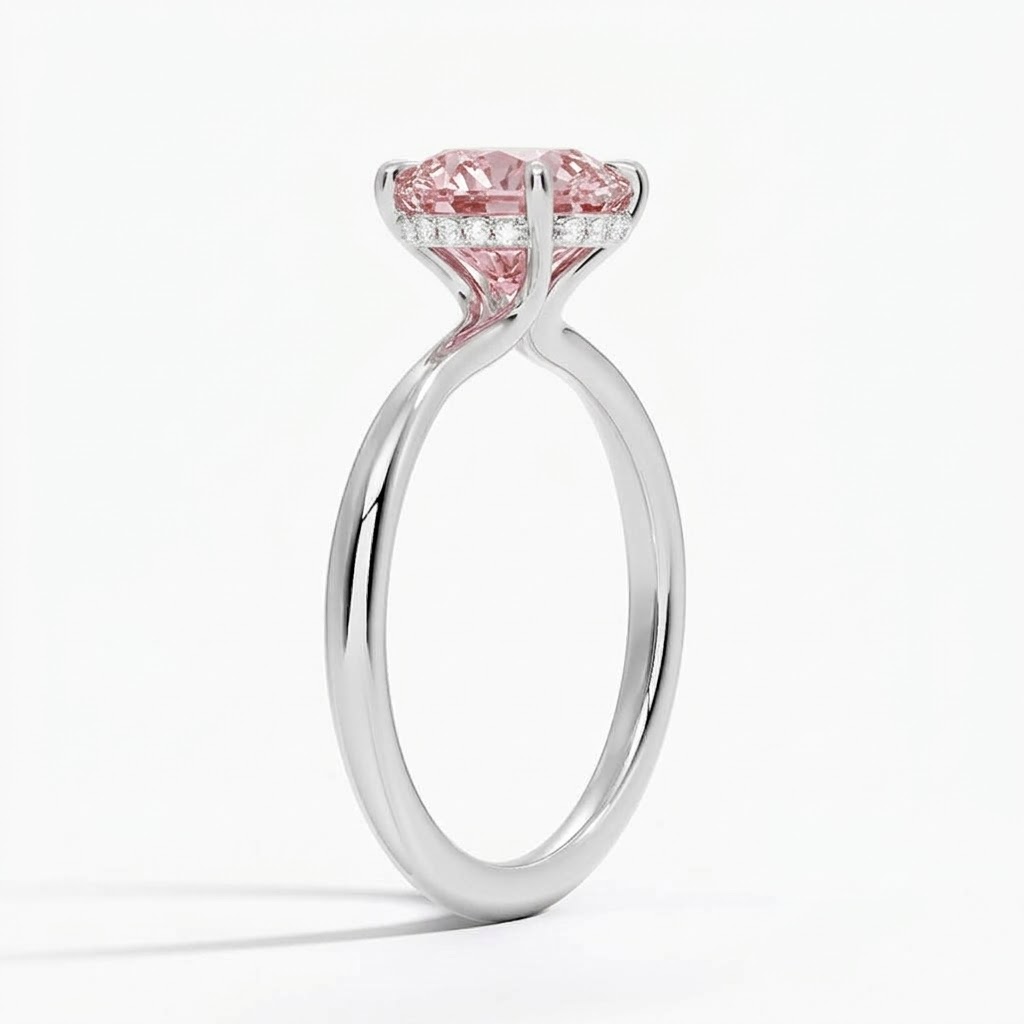 Bloom—Aura Ring | Pink Solitaire Round Diamond with Hidden Halo