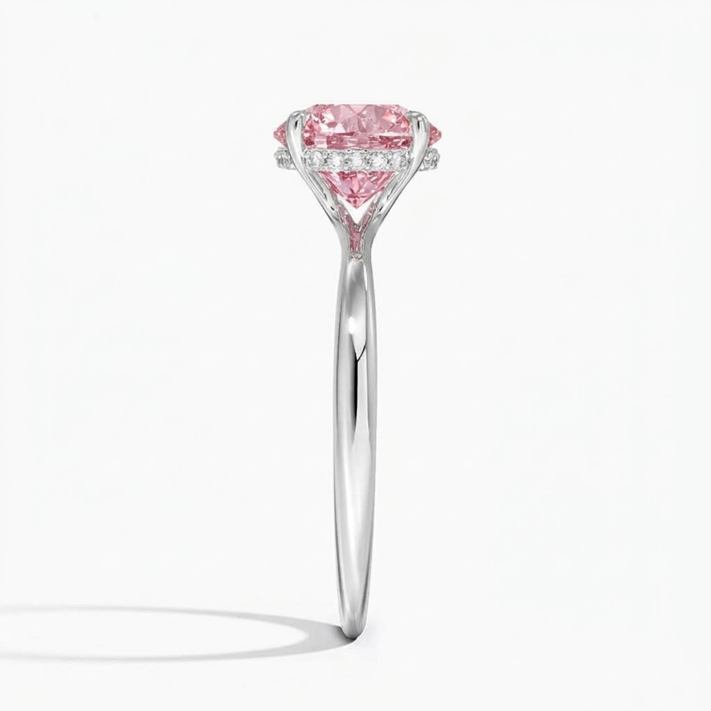 Bloom—Aura Ring | Pink Solitaire Round Diamond with Hidden Halo