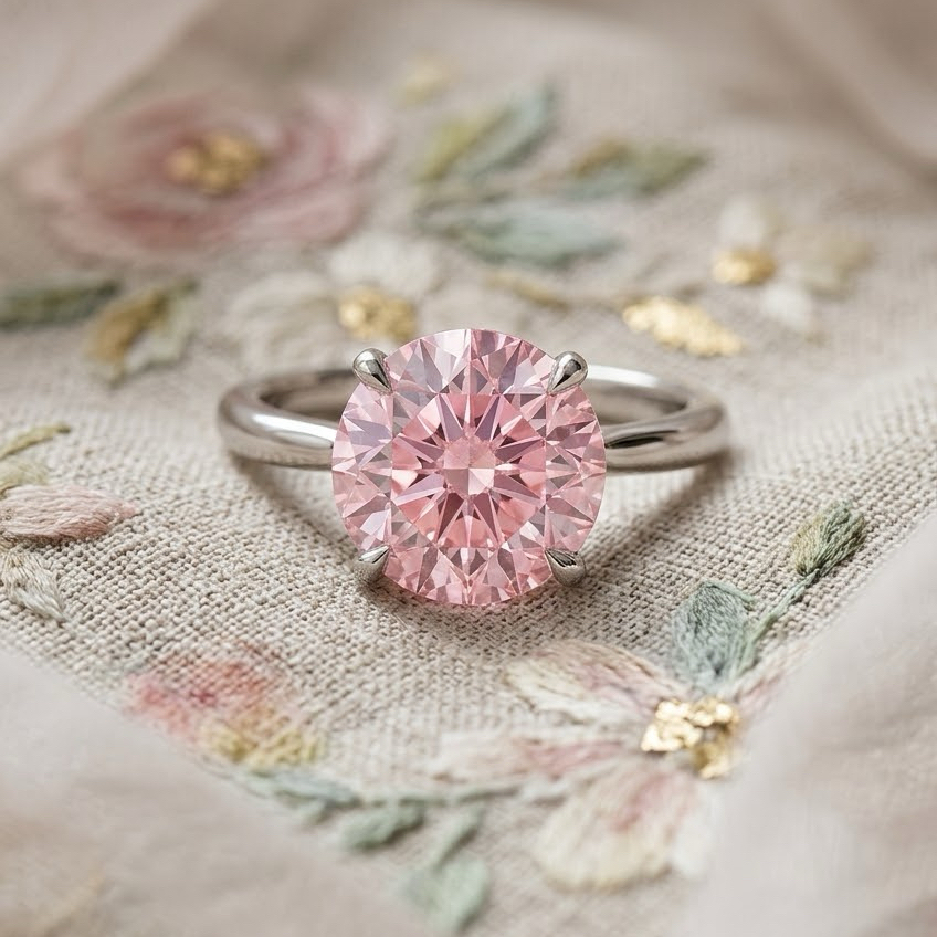 Bloom—Aura Ring | Pink Solitaire Round Diamond with Hidden Halo