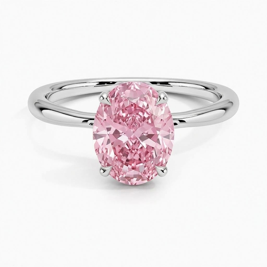 Bloom—Aura Ring | Pink Solitaire Oval Diamond with Hidden Halo