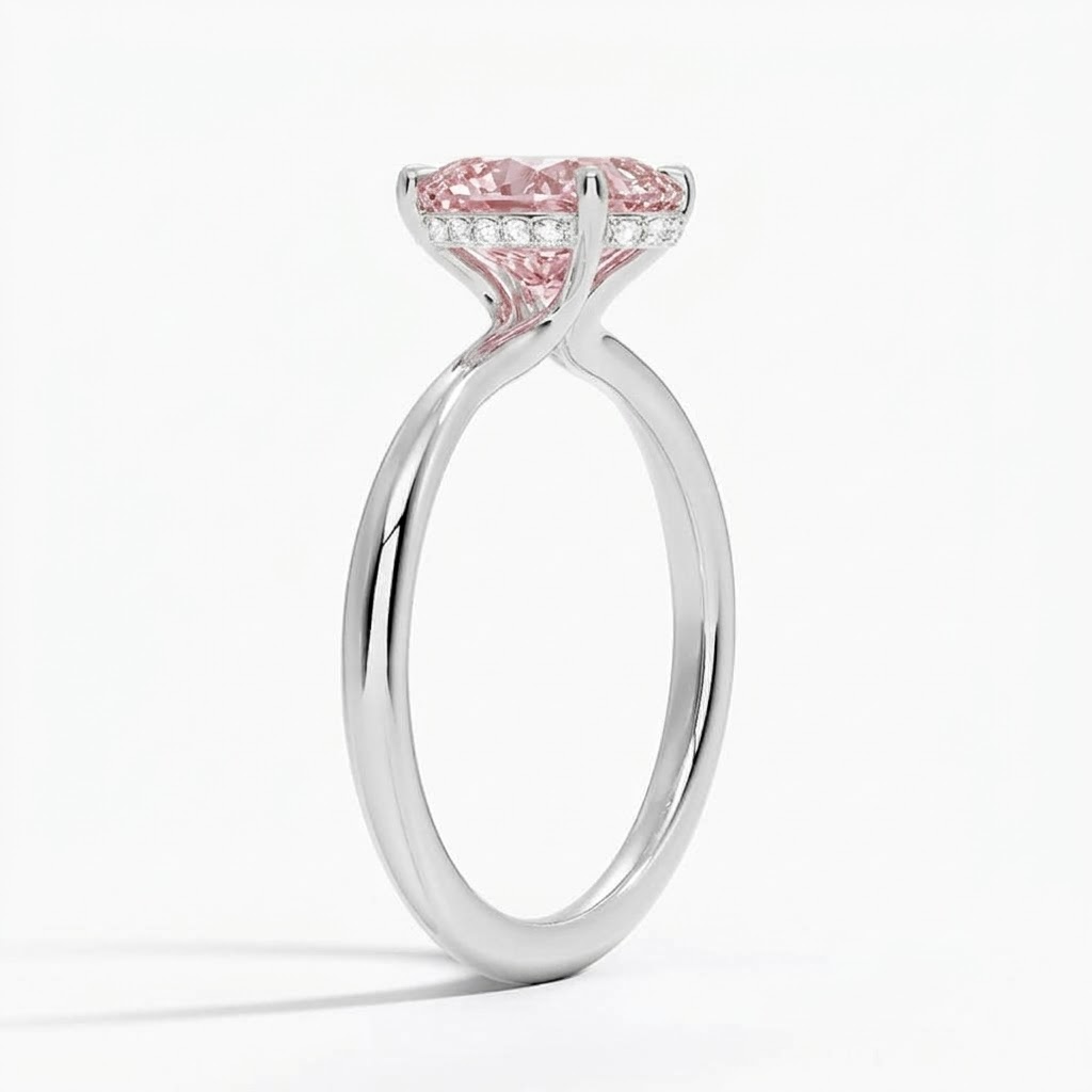 Bloom—Aura Ring | Pink Solitaire Oval Diamond with Hidden Halo