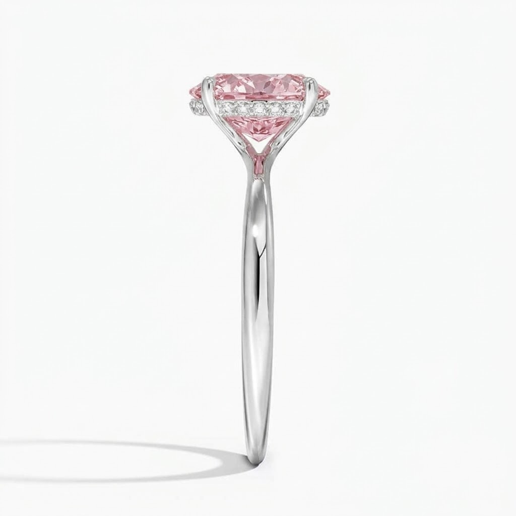 Bloom—Aura Ring | Pink Solitaire Oval Diamond with Hidden Halo