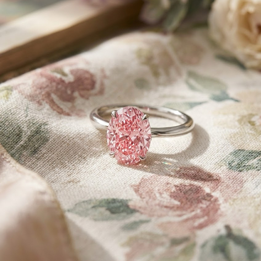 Bloom—Aura Ring | Pink Solitaire Oval Diamond with Hidden Halo
