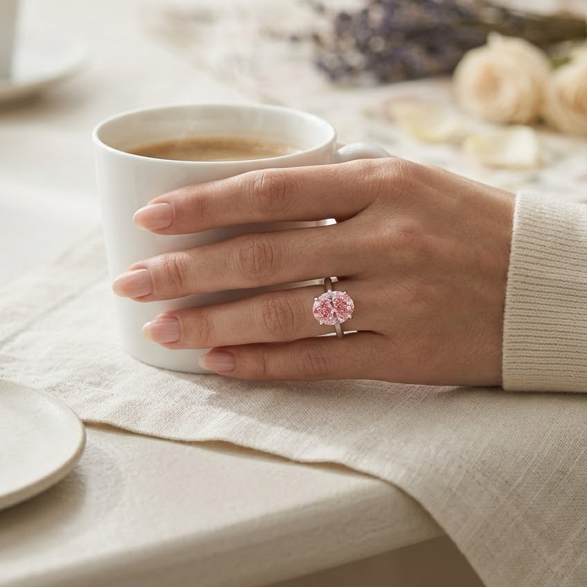 Bloom—Aura Ring | Pink Solitaire Oval Diamond with Hidden Halo