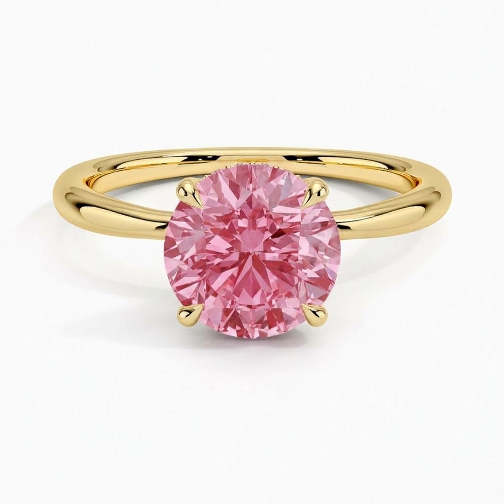 Bloom—Aura Ring | Pink Solitaire Round Diamond with Hidden Halo