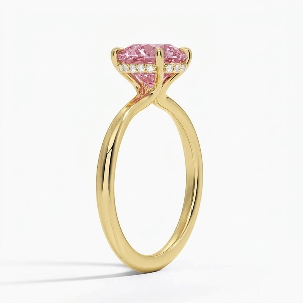 Bloom—Aura Ring | Pink Solitaire Round Diamond with Hidden Halo