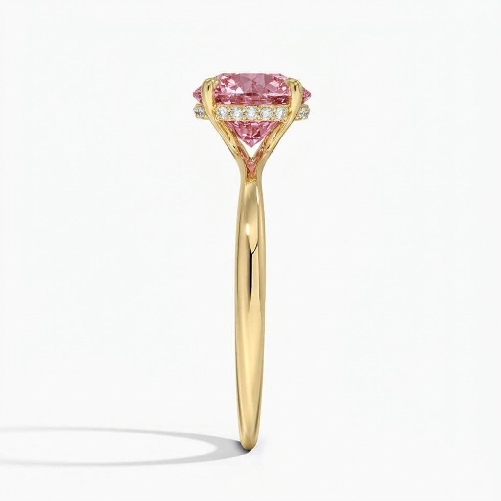 Bloom—Aura Ring | Pink Solitaire Round Diamond with Hidden Halo