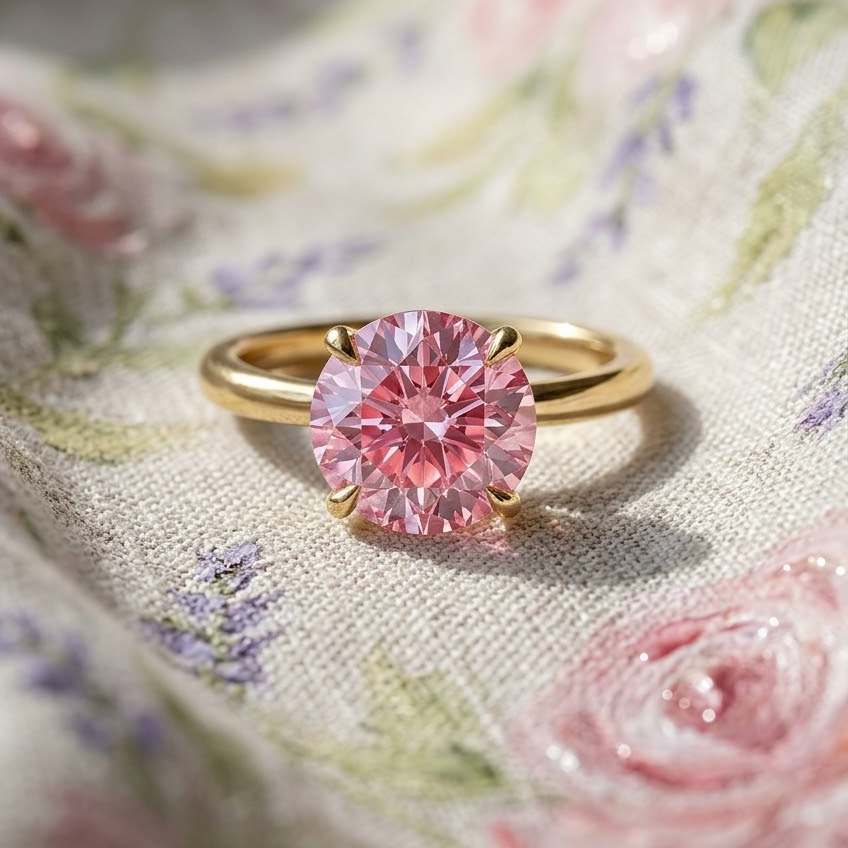 Bloom—Aura Ring | Pink Solitaire Round Diamond with Hidden Halo