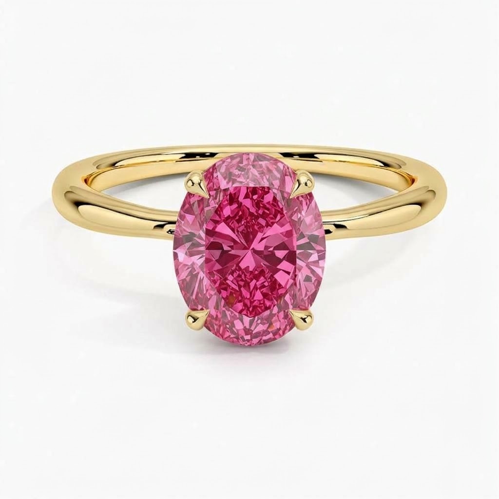 Bloom—Aura Ring | Pink Solitaire Oval Diamond with Hidden Halo