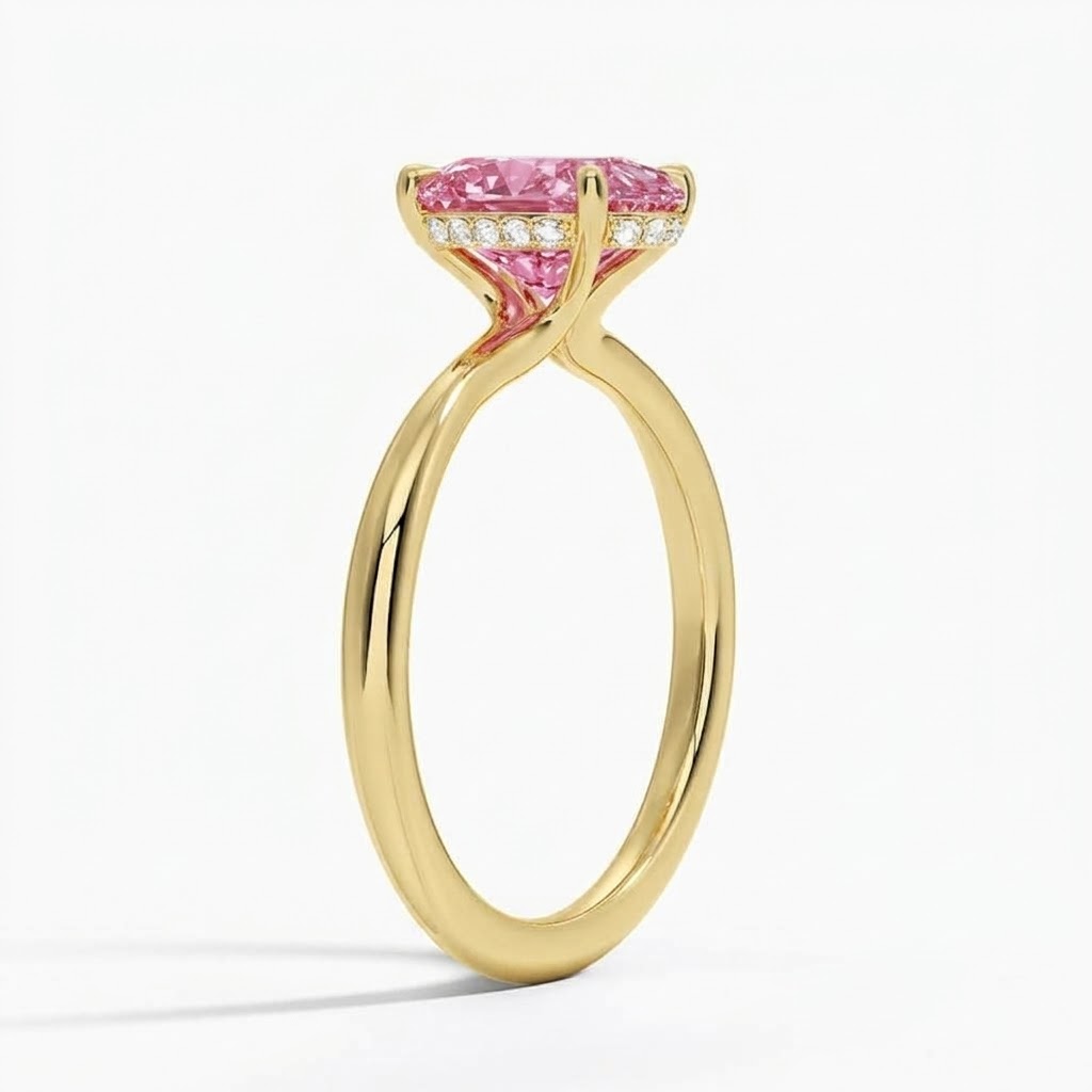 Bloom—Aura Ring | Pink Solitaire Oval Diamond with Hidden Halo