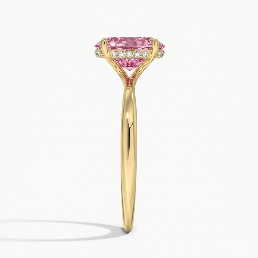 Bloom—Aura Ring | Pink Solitaire Oval Diamond with Hidden Halo