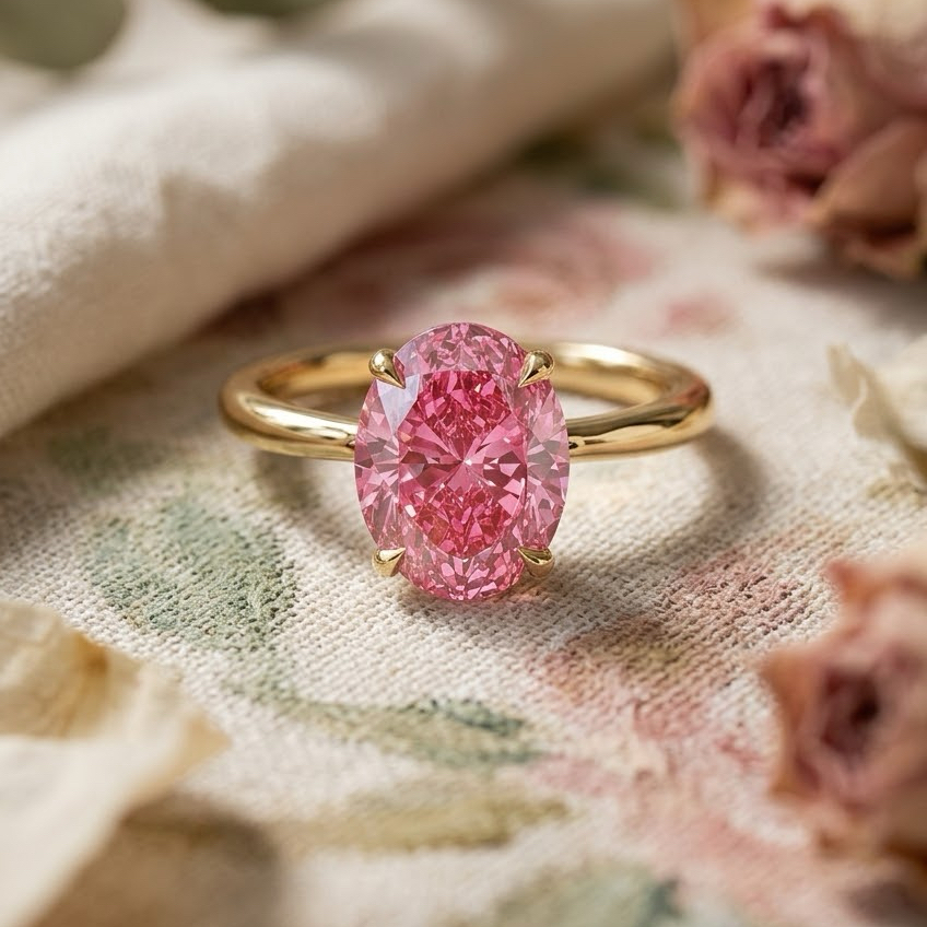 Bloom—Aura Ring | Pink Solitaire Oval Diamond with Hidden Halo