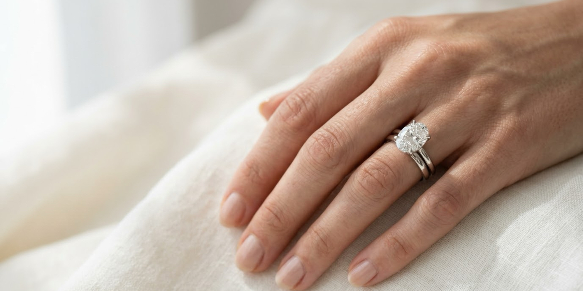 Diamond solitaire engagement ring paired with a smooth polished gold band for a timeless, modern look