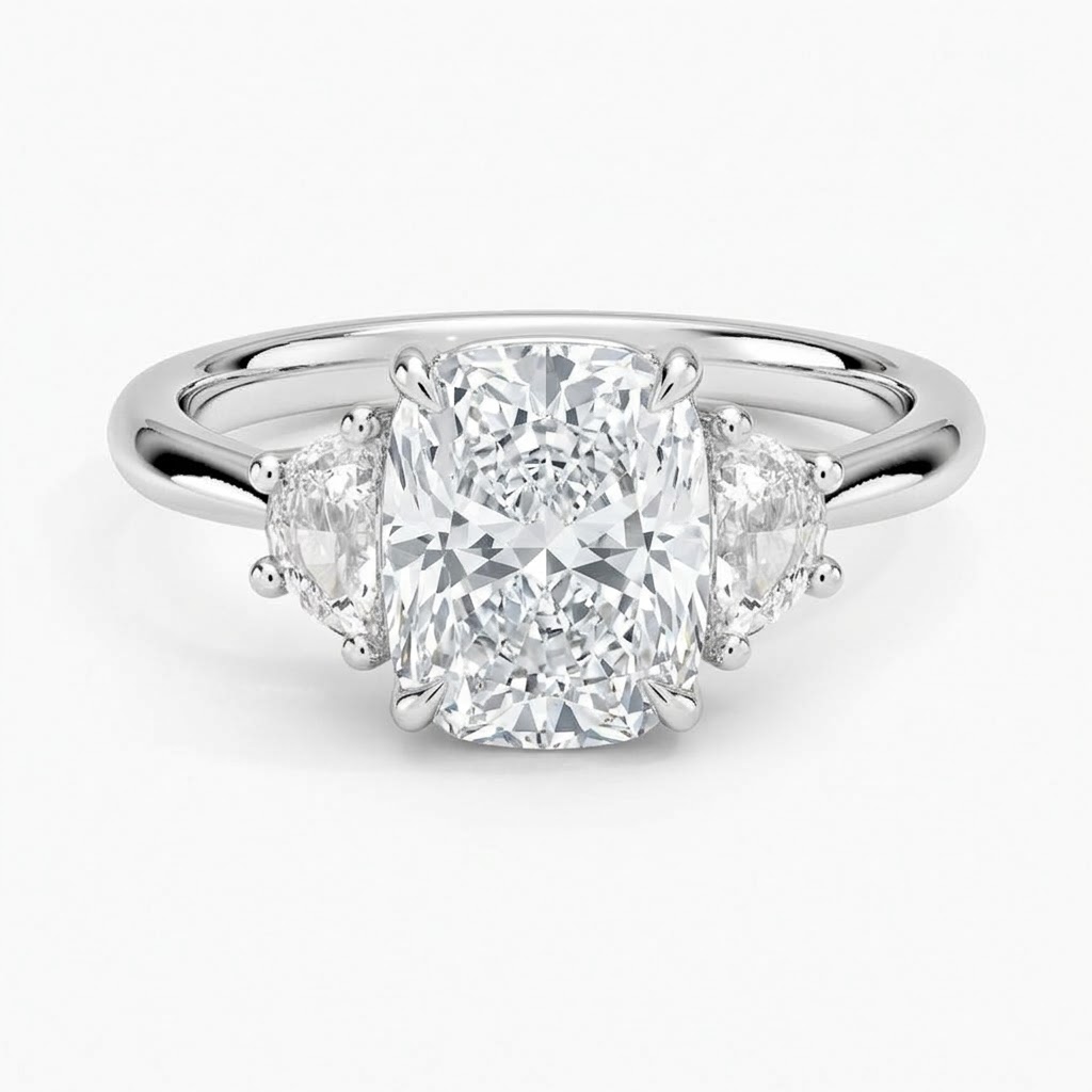 Ascend—Still Light Ring | Enlonged Cushion Diamond in Half Moon Three Stone