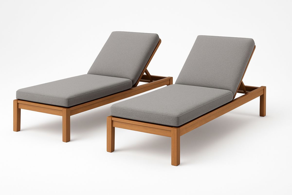 Outdoor Wooden Sun Lounger Set with Grey Polyester Cushions-Venolitra