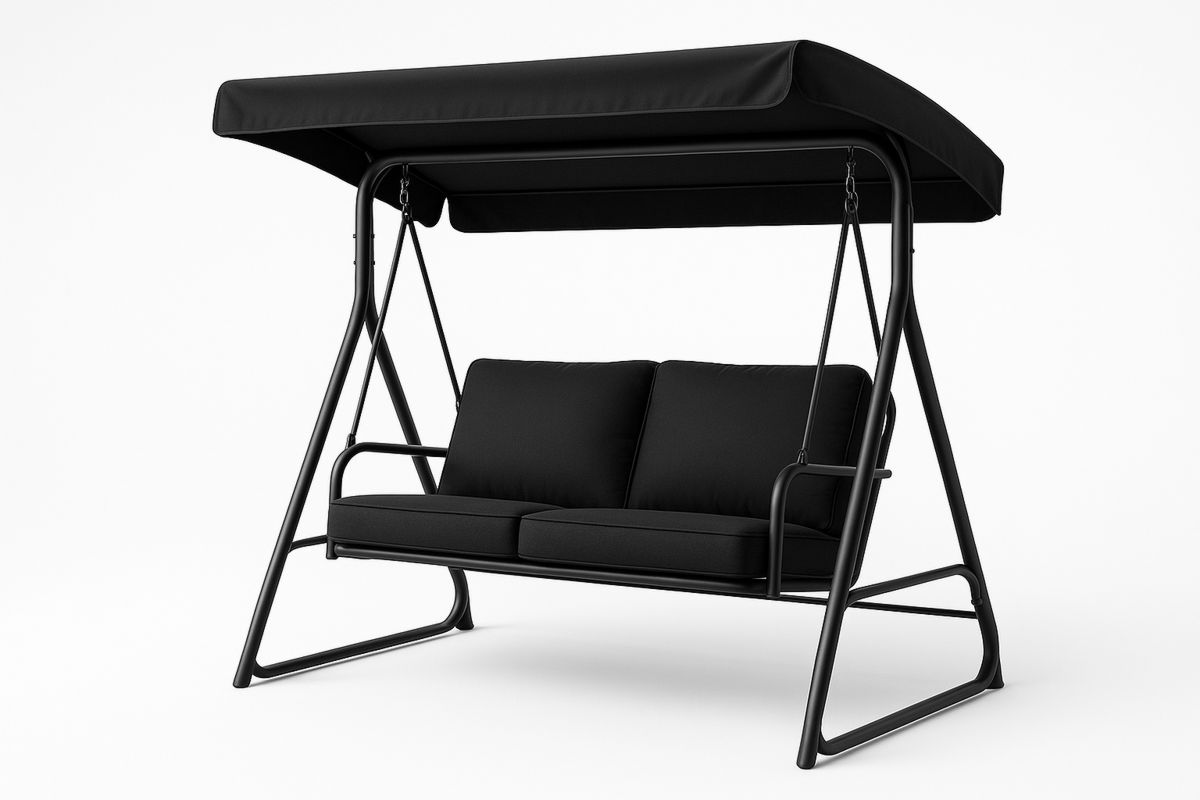 Black Outdoor Swing Seat with Canopy and Waterproof Cushions 170cm-Venolitra